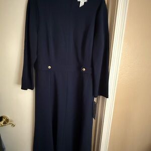 London Times Classic Navy Long Sleeve Dress